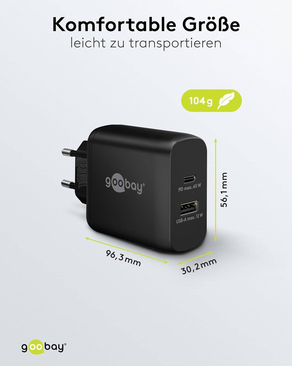 Goobay USB-C™ PD double chargeur rapide (45 W) noir - 1x port USB-C™ (Power Delivery) et 1x port USB-A - noir-3