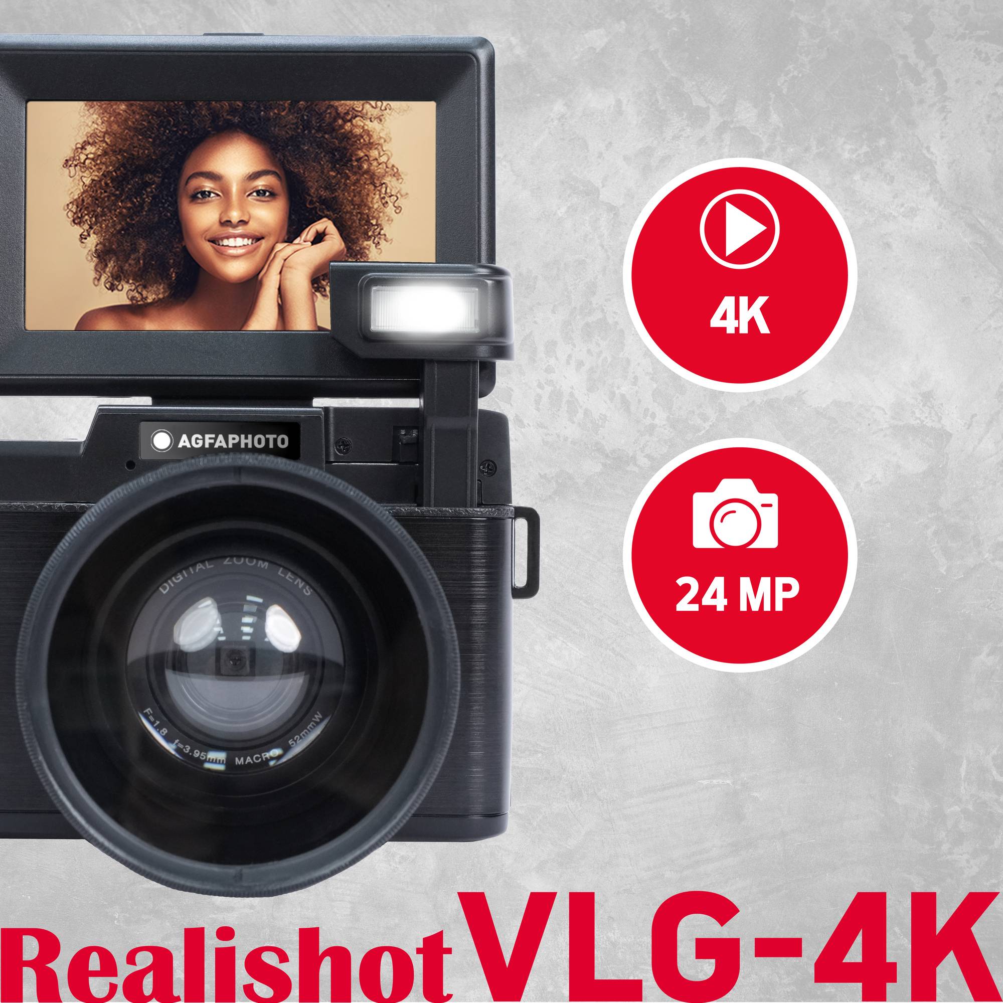 AGFAPHOTO Realishot VLG-4K Kit Vlogging - Caméra 24MP, Vidéo 4K, Ecran LCD 3'', Zoom Numérique 16X, Capteur CMOS, Batte-1