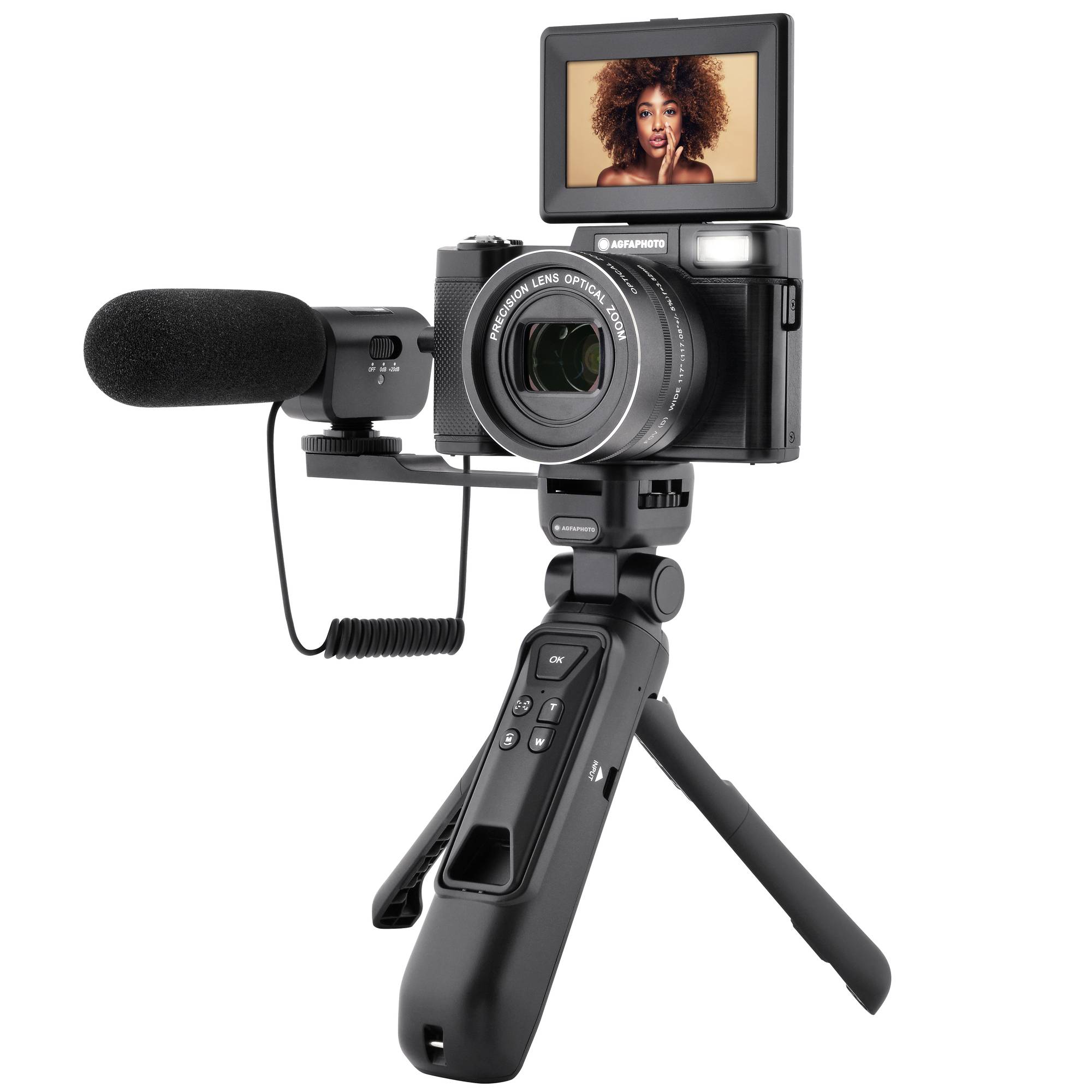 AGFAPHOTO Kit Vlogging Tout-en-Un - Caméra VLG-4K Optical, Zoom Optique 5X, Trépied Powerbank, Télécommande, Microphone-0