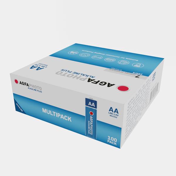 AGFAPHOTO Piles AA Alcalines PLUS LR6 (1.5V, Lot de 100) - Longue Durée de Vie - Idéales pour Télécommandes, Jouets, Ap