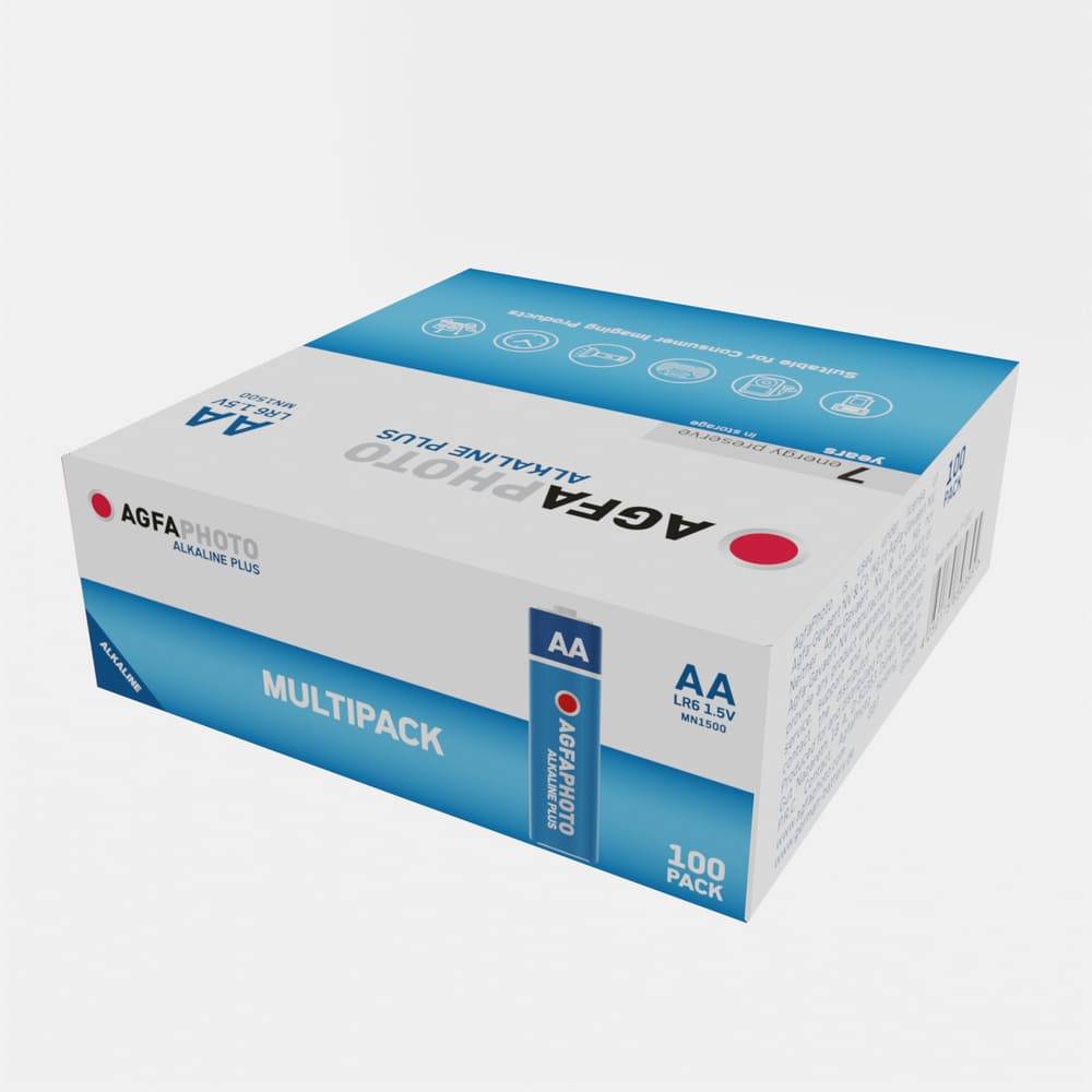 AGFAPHOTO Piles AA Alcalines PLUS LR6 (1.5V, Lot de 100) - Longue Durée de Vie - Idéales pour Télécommandes, Jouets, Ap-1
