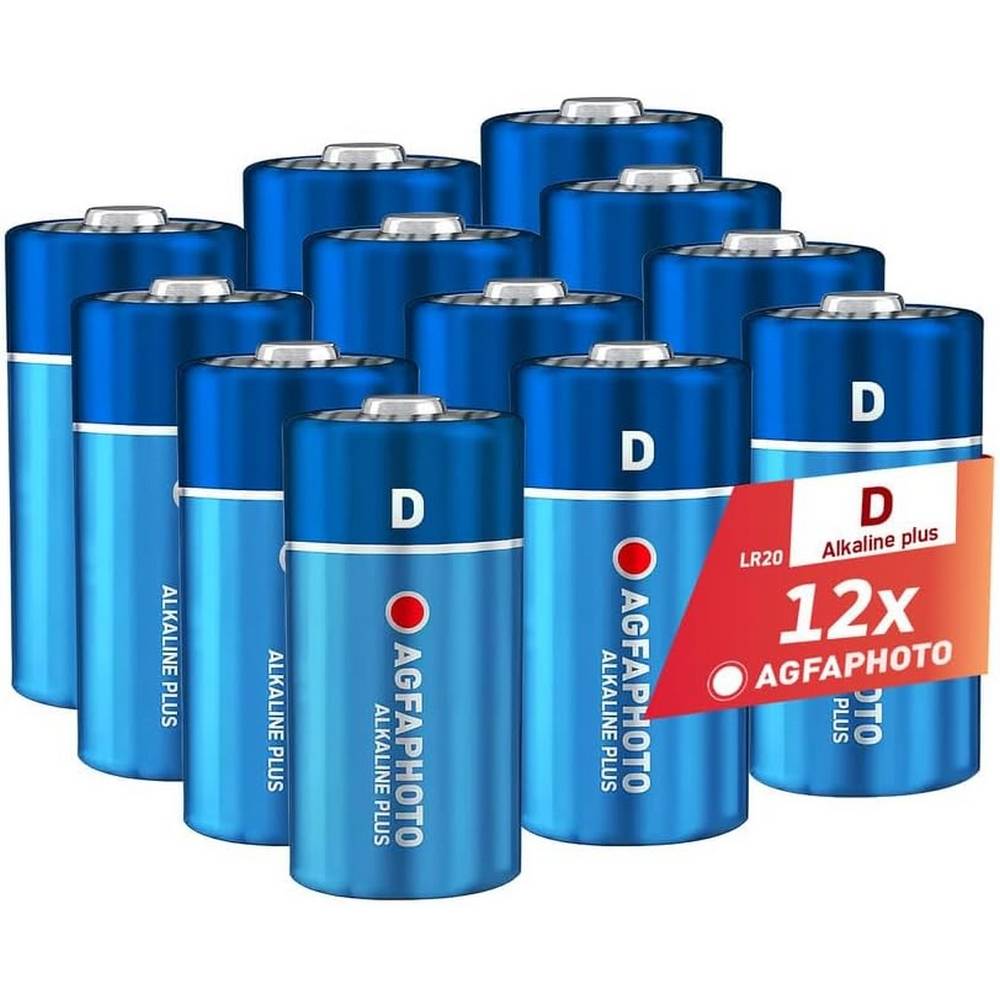 AGFAPHOTO Piles Mono D LR20 Alcalines PLUS (1,5V, Lot de 12) – Longue Durée de Vie – Idéales pour Lampes, Radios, Jouet-0