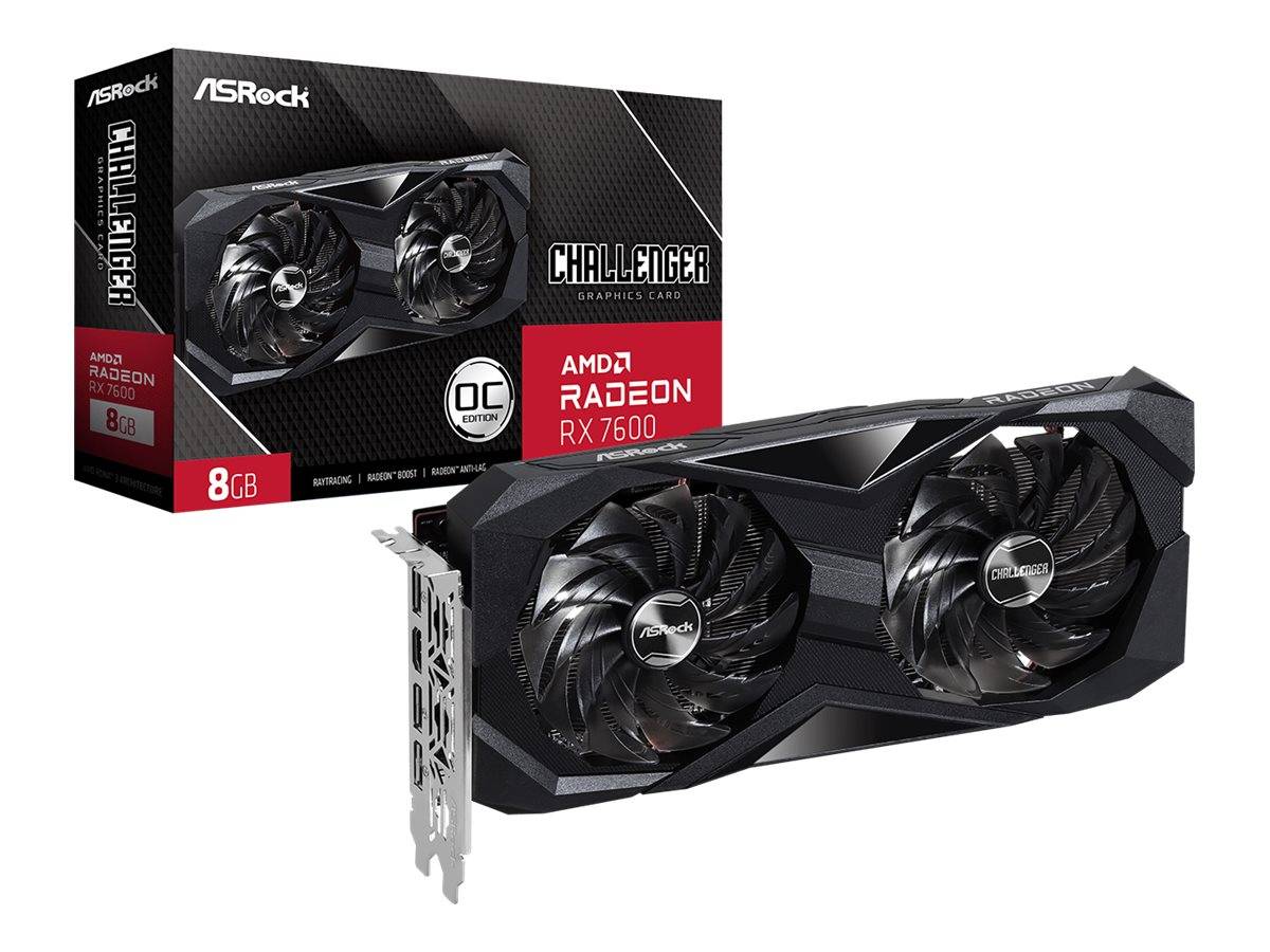 Asrock Challenger 90-GA41ZZ-00UANF, Radeon RX 7600, 8 Go, GDDR6, 128 bit, 7680 x 4320 pixels, PCI Express x8 4.0-2