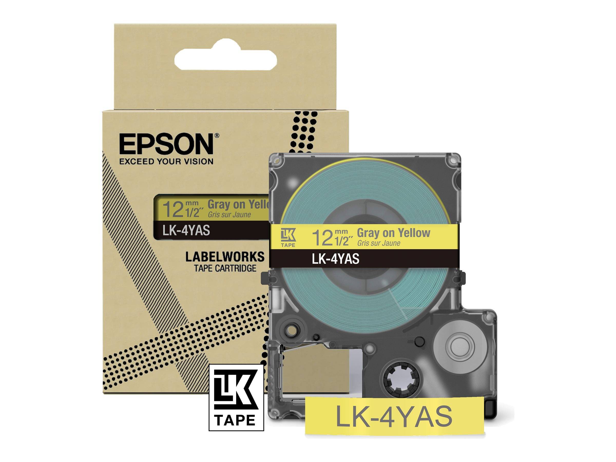EPSON Colour Tape Yellow/Grey 12mm 8m LK-4YAS-3