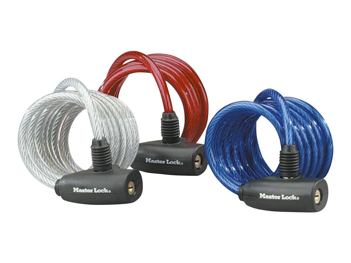 MASTER LOCK Cable Antivol Vélo [1,8 m Câble] [Clé] [Extérieur] [Pack Familial - 3 Antivols] 8127EURTRI-0