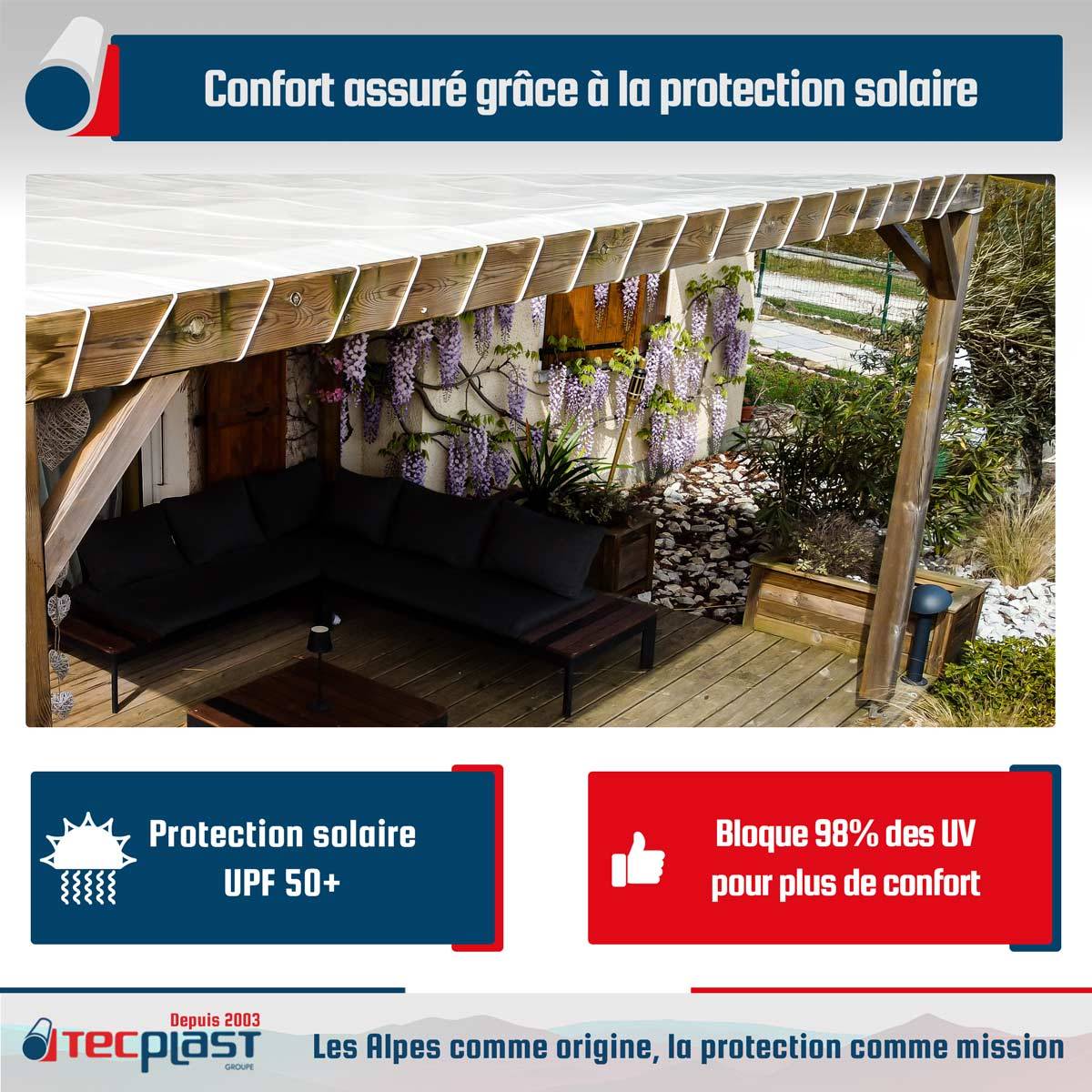 Toile pergola Tecplast xp680m2pr 3x3 m - ivoire - ignifugée m2 - garantie 15 ans-3
