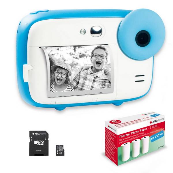 AGFAPHOTO Pack Realikids Instant Cam + 1 carte Micro SD 32GB + 3 rouleaux Papier Thermique ATP3WH - Appareil Photo Inst