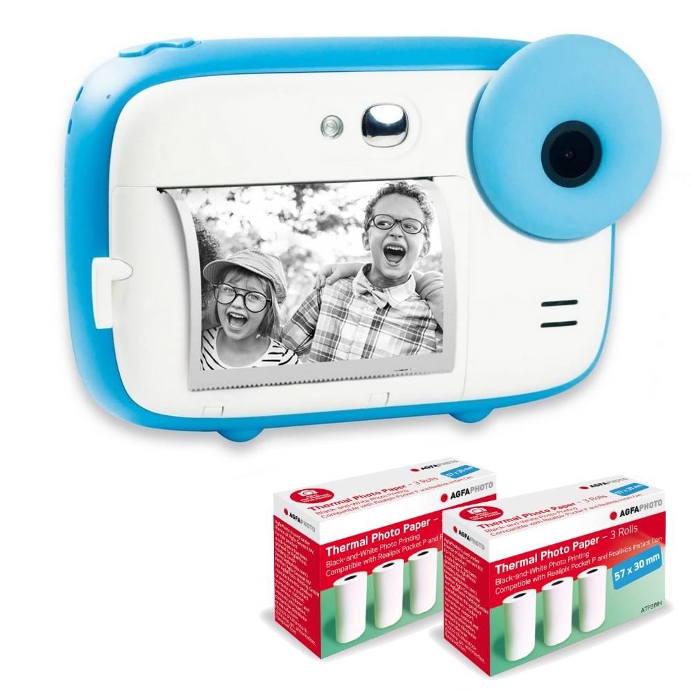 AGFAPHOTO Pack Realikids Instant Cam + 6 rouleaux Papier Thermique ATP3WH supplémentaires - Appareil Photo Instantané E-0