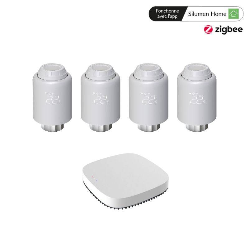 Kit de 4 Têtes Thermostatiques Connectées Universelle + Passerelle ZigBee - SILAMP-0