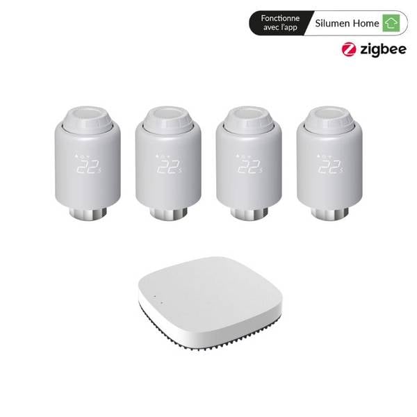 Kit de 4 Têtes Thermostatiques Connectées Universelle + Passerelle ZigBee - SILAMP