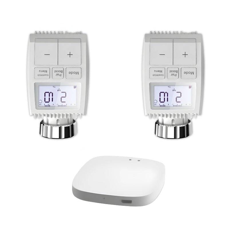 Kit de 2 Têtes Thermostatiques Connectées Universelle avec Ecran LCD + Passerelle ZigBee - SILAMP-0