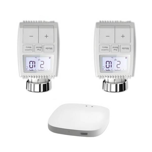 Kit de 2 Têtes Thermostatiques Connectées Universelle avec Ecran LCD + Passerelle ZigBee - SILAMP