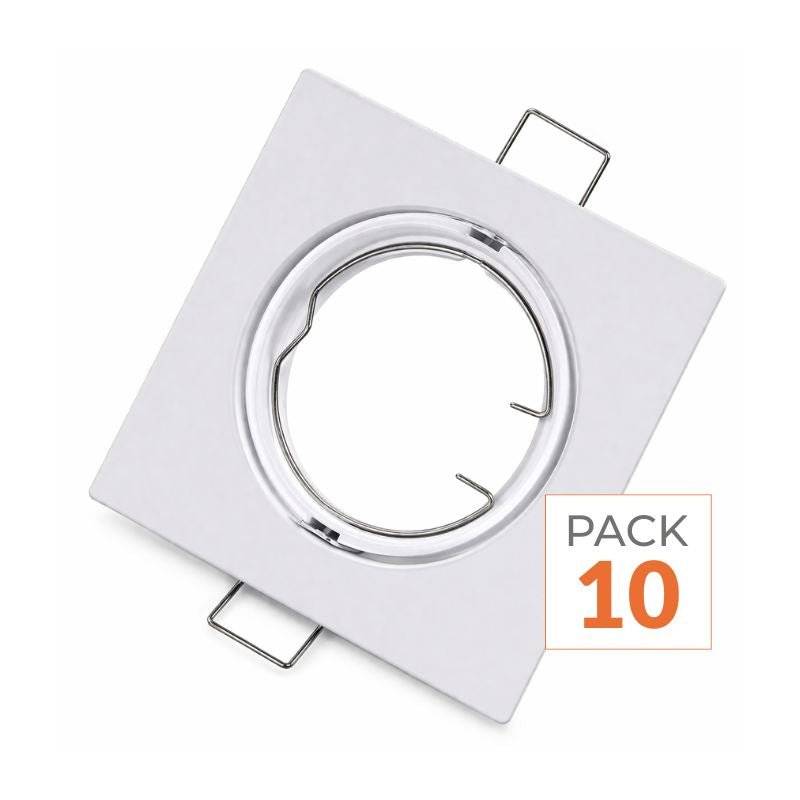Support Spot Encastrable GU10 LED Orientable Carré BLANC - Pack de 10 - SILAMP-0