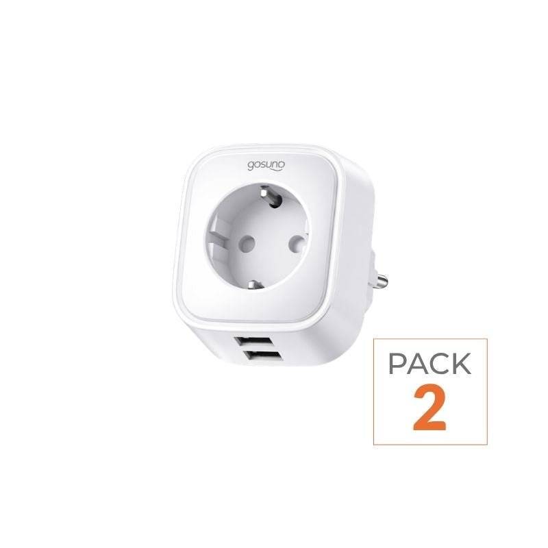 Prise Connectée Intelligente WiFi 2.4GHz 16A Blanche + 2 Ports USB 2.1A (Lot de 2) - SILAMP-0