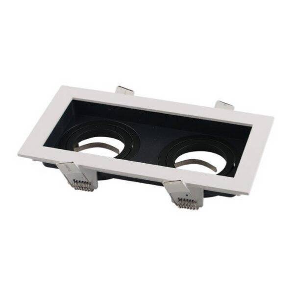 Support Spot GU10 Encastrable Orientable Double Projecteur Blanc/Noir - SILAMP