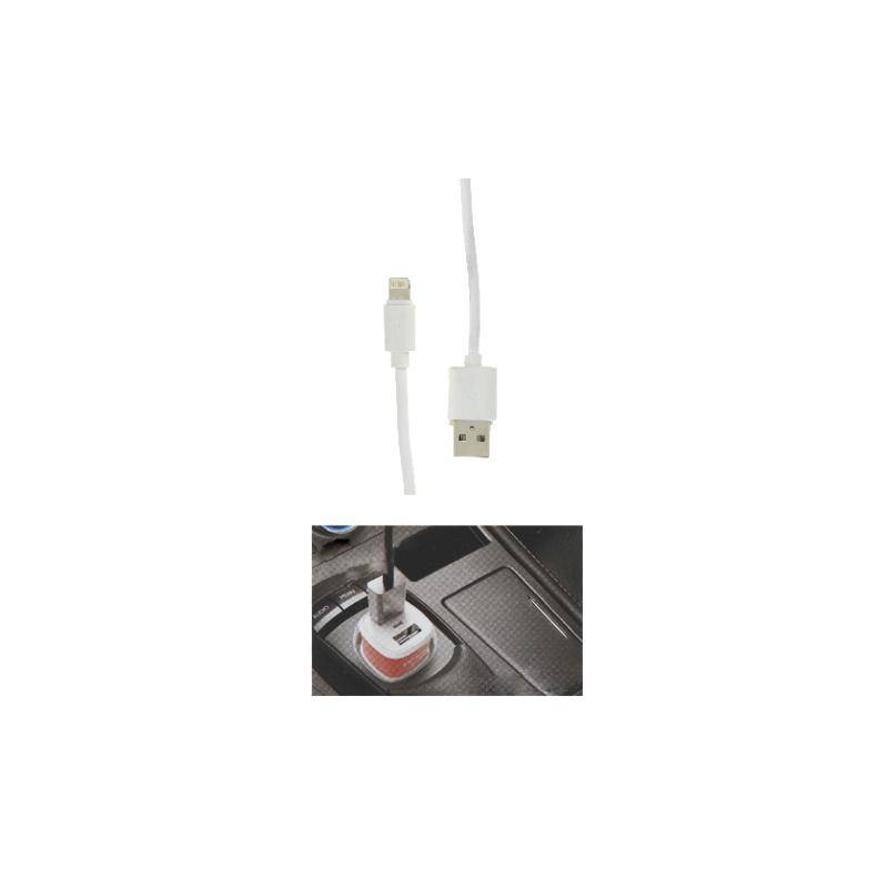 Chargeur Allume-Cigare 2 ports USB 2.4A + câble iPhone - SILAMP-1