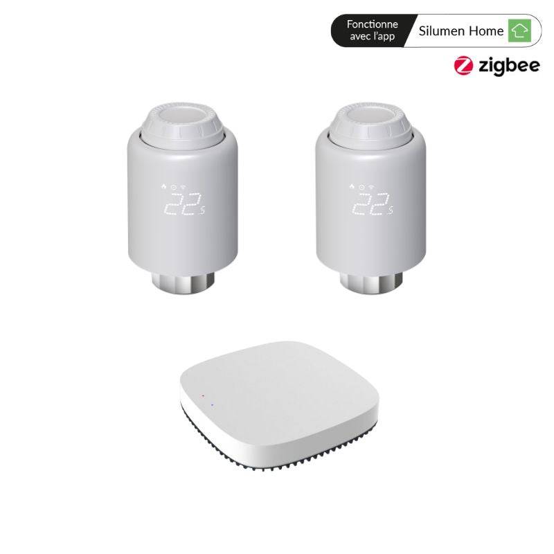 Kit de 2 Têtes Thermostatiques Connectées Universelle + Passerelle ZigBee - SILAMP-0