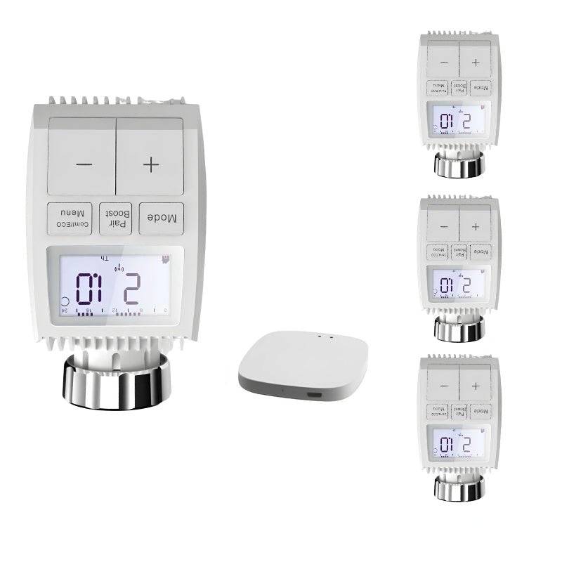Kit de 4 Têtes Thermostatiques Connectées Universelle avec Ecran LCD + Passerelle ZigBee - SILAMP-0