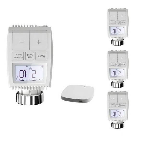 Kit de 4 Têtes Thermostatiques Connectées Universelle avec Ecran LCD + Passerelle ZigBee - SILAMP