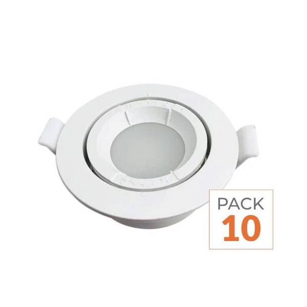 Pack de  10 - Support Spot Encastrable GU10 LED Orientable Rond BLANC - SILAMP
