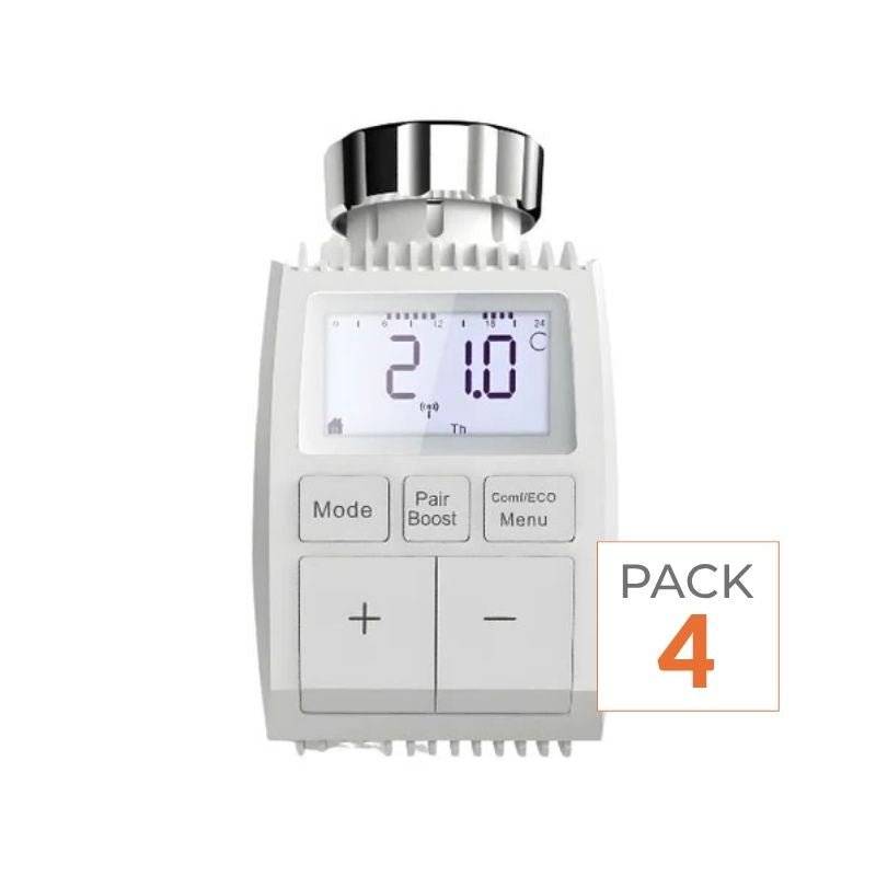 Tête Thermostatique Connectée ZigBee Universelle avec Ecran LCD (Lot de 4) - SILAMP-0