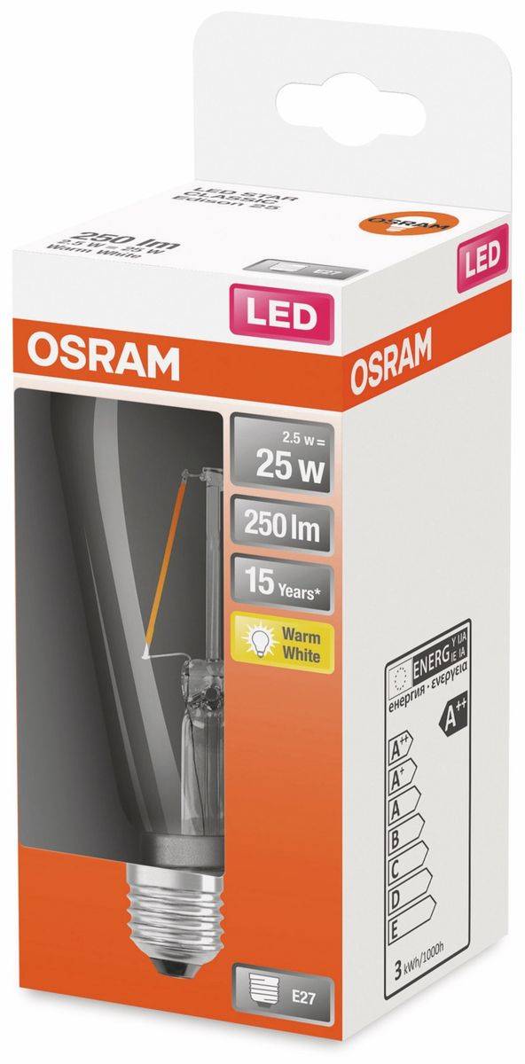 Image du symbole pour OSRAM 4058075436763 LED CEE F (A - G) E27 forme de poire 2.5 W = 25 W blanc chaud (Ø x L) 64 mm x 143 mm 1 pc(s)