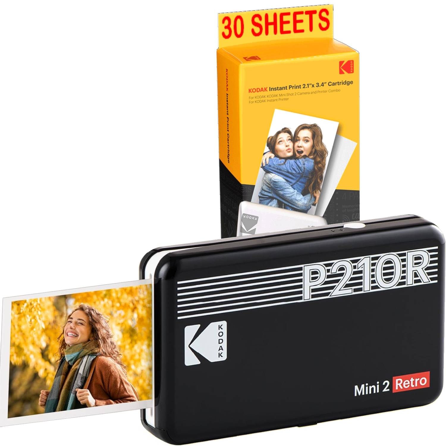 KODAK Pack Mini Imprimante P210 Retro 2 + Cartouche et papier pour 30 photos - Imprimante Connectée Bluetooth - Photos-0