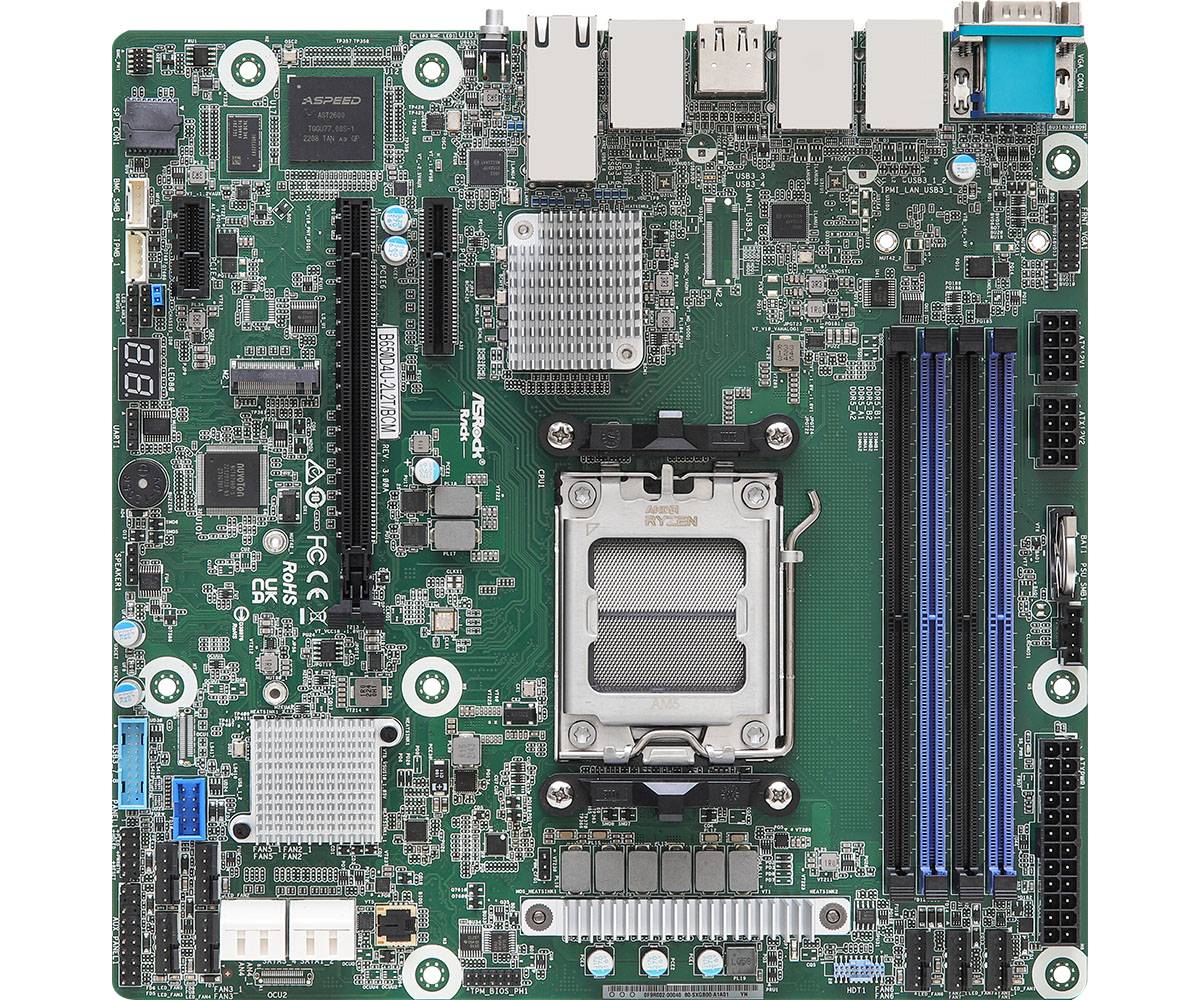 ASRock B650D4U-2L2T/BCM, 1xSKT AM5, AMD Ryzen 7000, B650E, 4xDIMM, SATA, 1xM.2, 2xGbE, 2x10GbE, IPMI-0