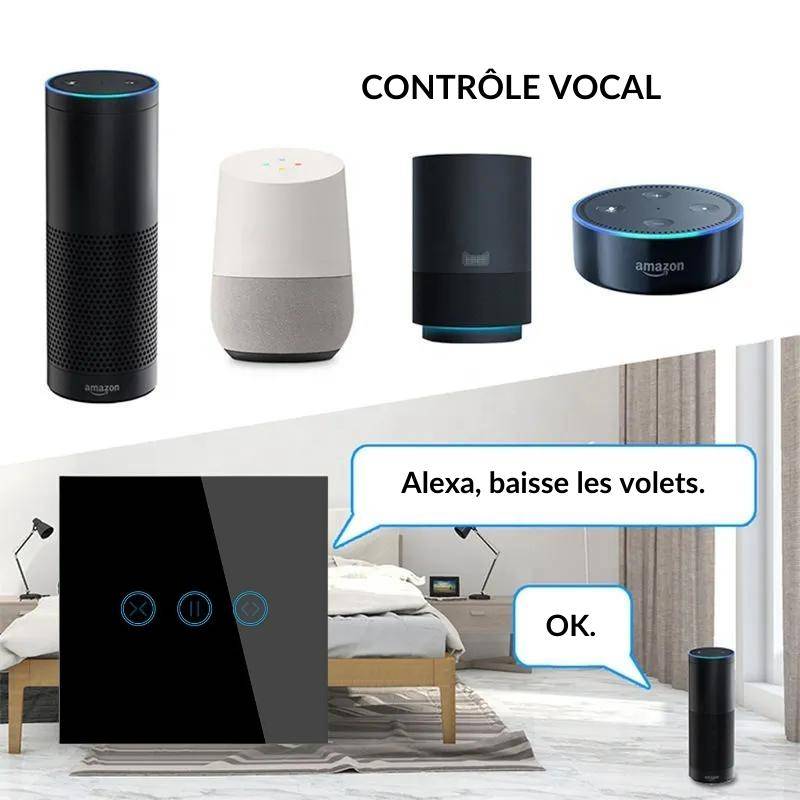 Interrupteur pour Volet Roulant Connecté Wifi Tactile Noir - SILAMP-1