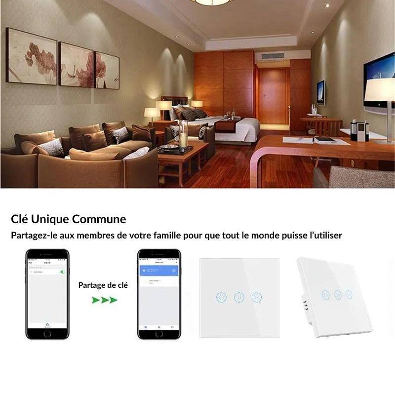 Interrupteur pour Volet Roulant Connecté Wifi Tactile Noir - SILAMP-4