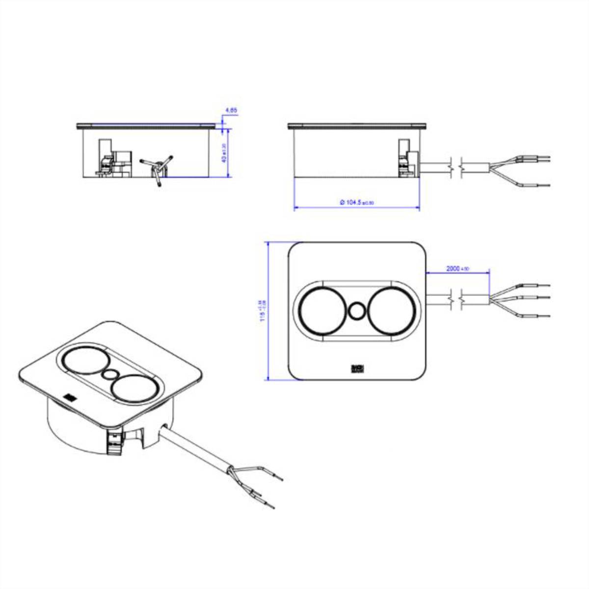 BACHMANN TWIST 2 1xUTE 1xUSB A/C 22W 2,0m AEH RAL9010 30GE carré-1