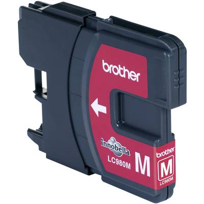 Cartouche d'encre à étiquette rouge de 'brother', modèle LC980M, adaptée pour l'impression de documents et d'images en couleur magenta.