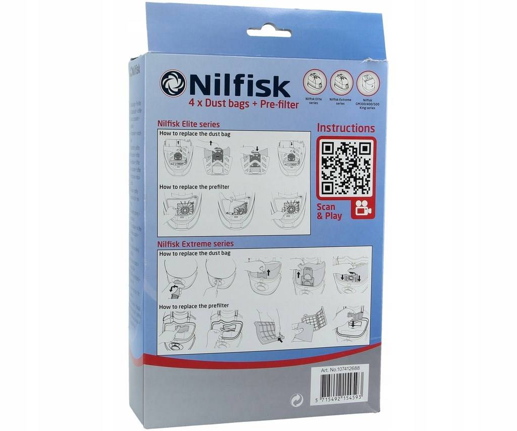Lot De 4 Sacs Pour Aspirateur Nilfisk 107412688-1