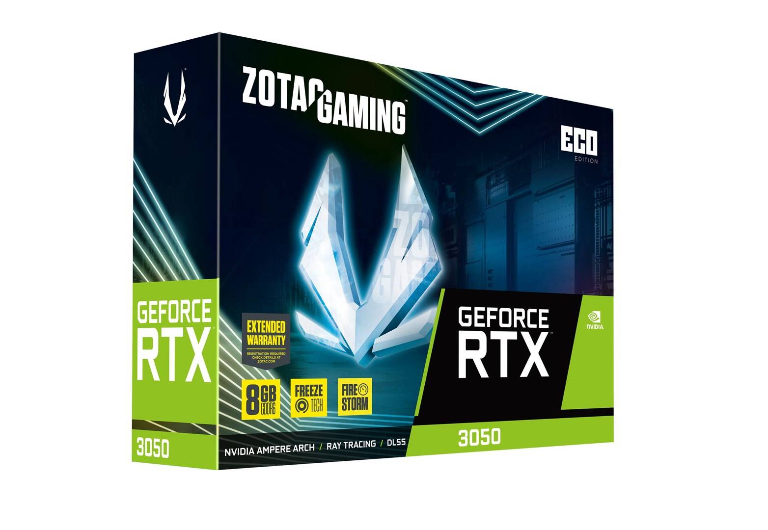 Zotac GAMING GeForce RTX 3050 Eco, GeForce RTX 3050, 8 Go, GDDR6, 128 bit, 7680 x 4320 pixels, PCI Express x8 4.0-10
