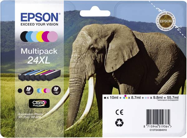 Epson Encre T2438, 24XL d'origine pack bundle noir, cyan, magenta, jaune, cyan photo, magenta photo C13T24384011