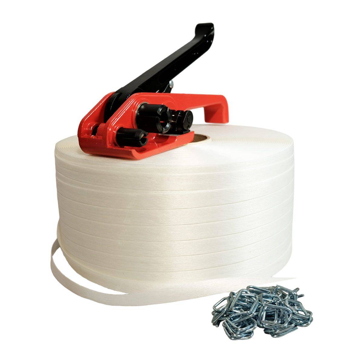 Kit 1 Feuillard fil à fil 16 mm x 850 m + 250 boucles + tendeur - TECPLAST KFF1-0