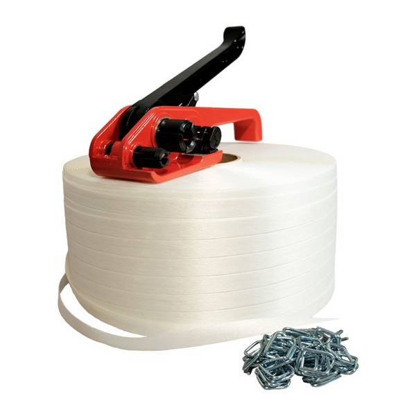 Kit 1 Feuillard fil à fil 16 mm x 850 m + 250 boucles + tendeur - TECPLAST KFF1
