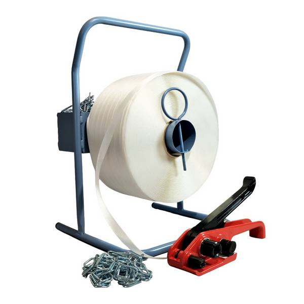 Kit 1 Feuillard fil à fil 19mm x 600m + tendeur + dévidoir + boucles - TECPLAST
