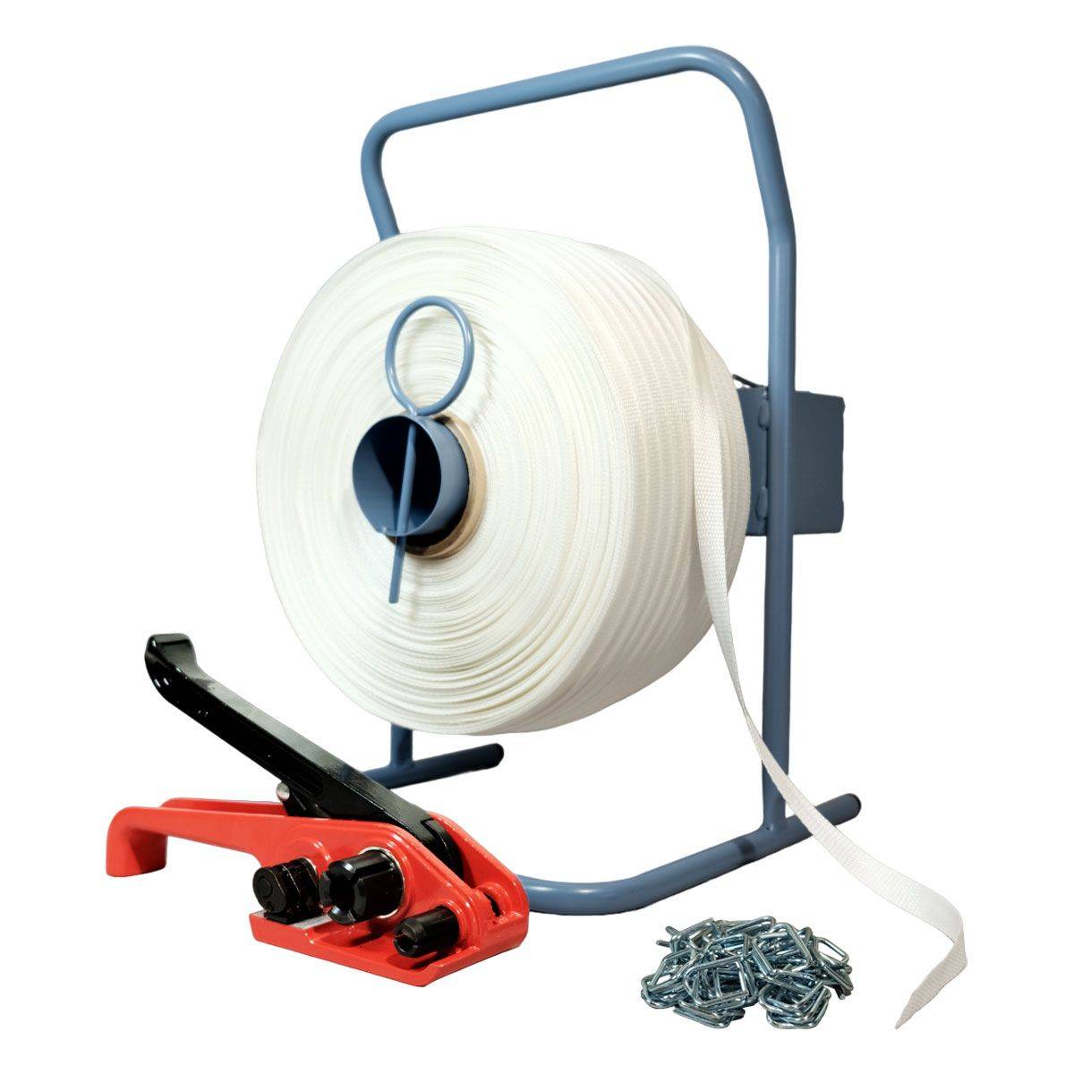Kit 1 Feuillard tressé 19 mm x 500 m + tendeur + dévidoir + boucles - TECPLAST-0