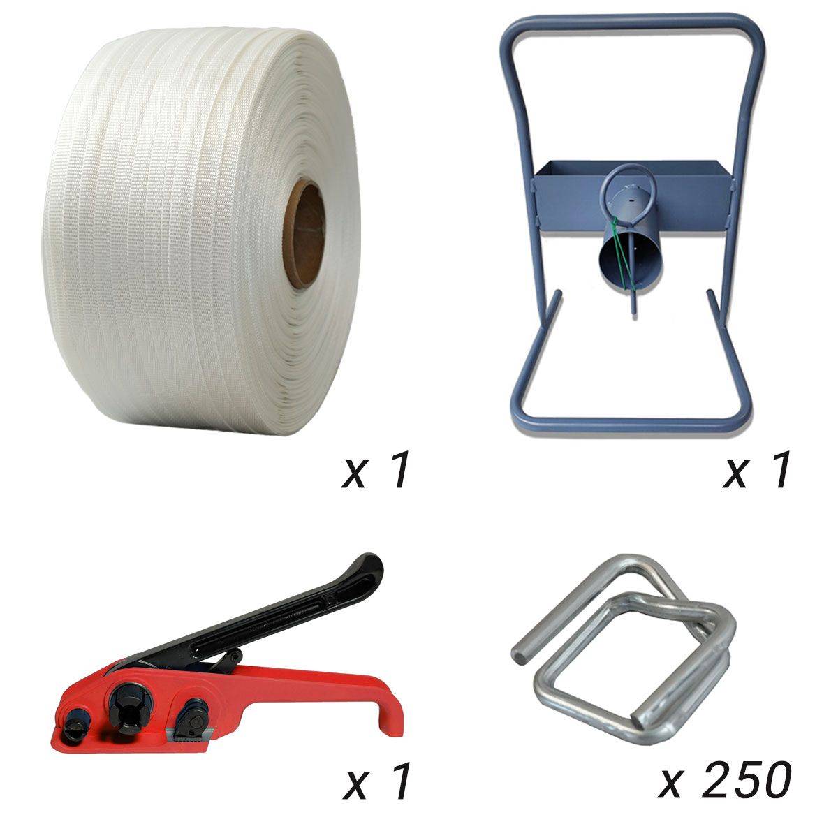 Kit 1 Feuillard tressé 19 mm x 500 m + tendeur + dévidoir + boucles - TECPLAST-2