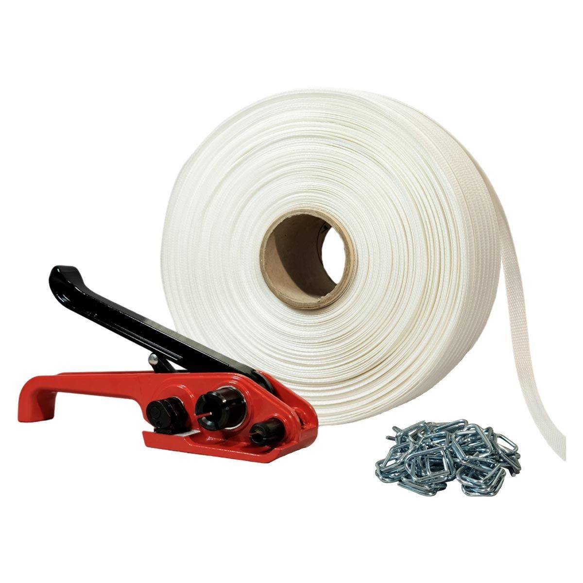 Kit 1 Feuillard tressé 13 mm x 1100 m + 250 boucles + tendeur - TECPLAST KFT1-0