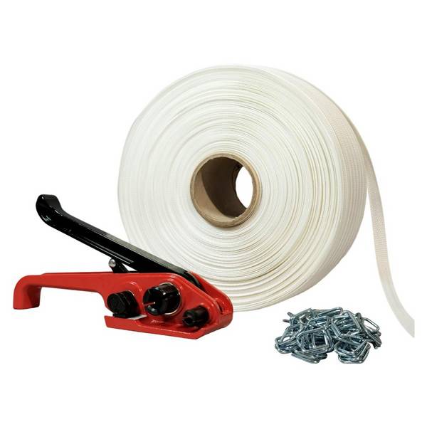 Kit 1 Feuillard tressé 19 mm x 500 m + 250 boucles + tendeur - TECPLAST KFT1
