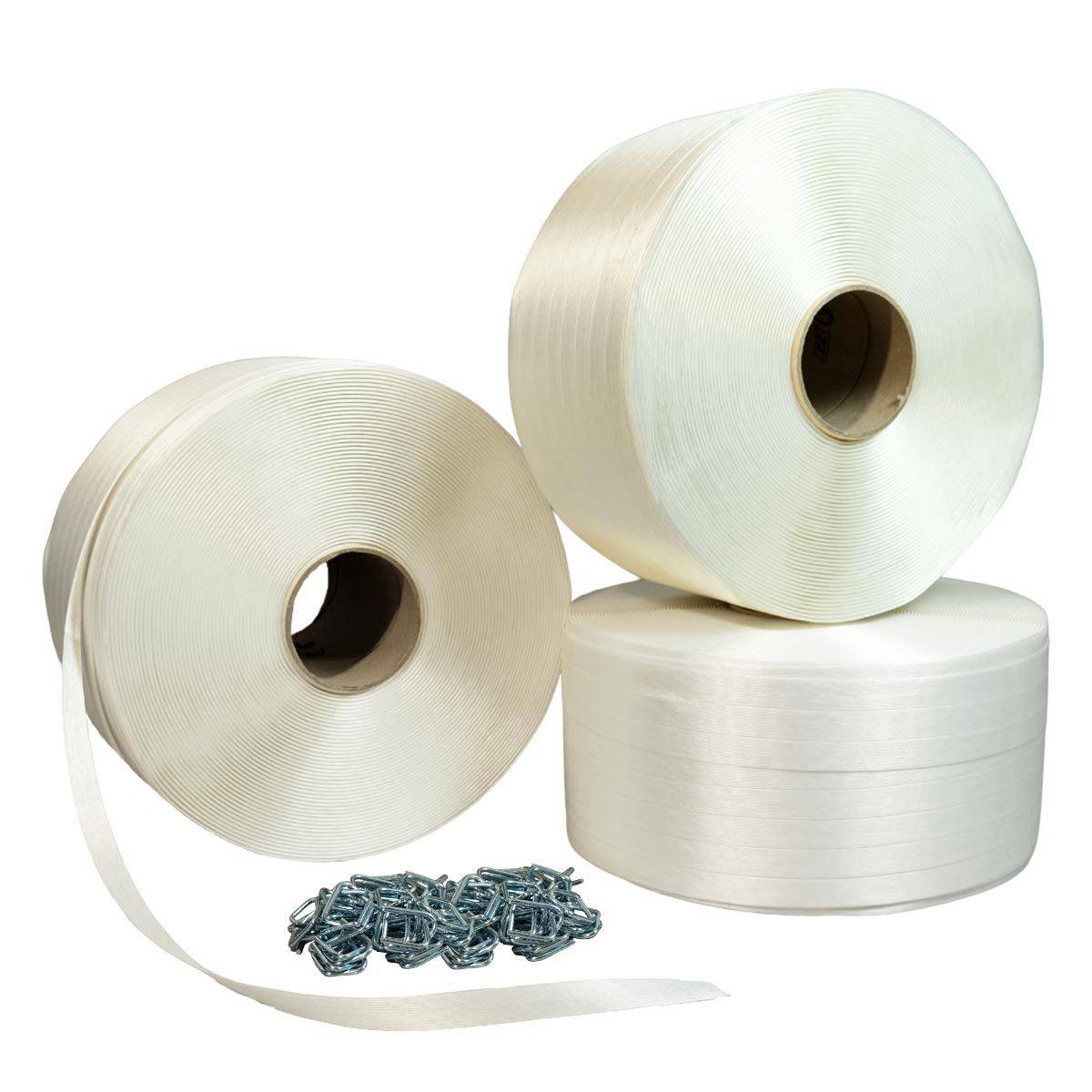 Pack 3 Feuillards fil à fil 13 mm x 1100m + 500 Boucles OFFERTES - TECPLAST PFF3-0