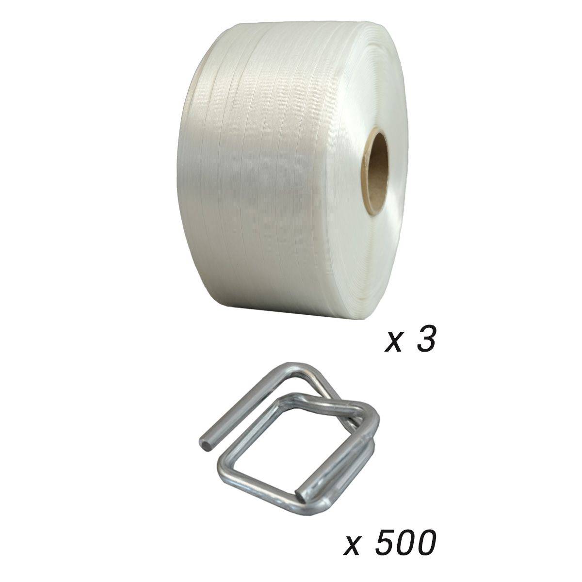 Pack 3 Feuillards fil à fil 13 mm x 1100m + 500 Boucles OFFERTES - TECPLAST PFF3-3