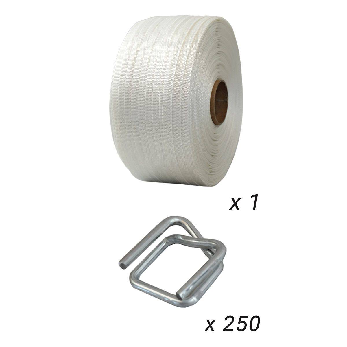 Pack 1 Feuillard tressé 13 mm x 1100 m + 250 Boucles - TECPLAST PFT1-3