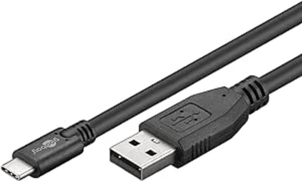 Câble USB 2.0 USB-C vers USB A, noir adapté aux appareils avec connexion USB-C