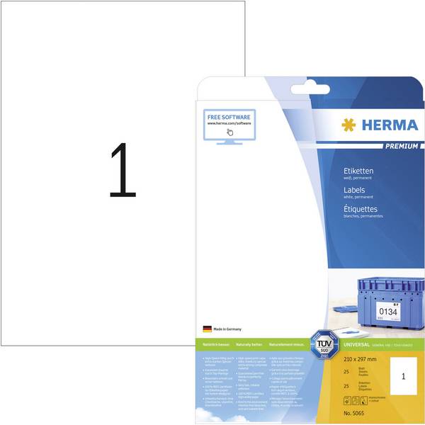 Etiquette universelles Herma 5065 210 x 297 mm papier blanc 25 pc(s) fixation permanente