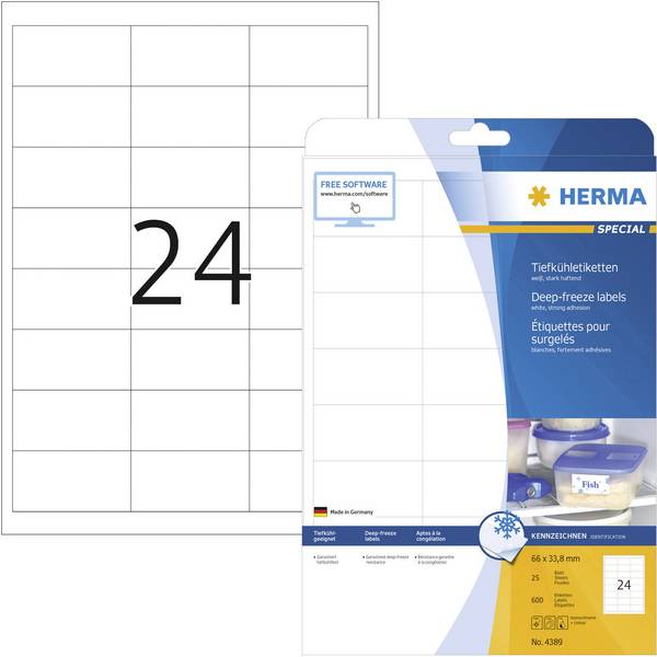Herma 4389 Etiquette pour produits surgelés 66 x 33.8 mm papier blanc 600 pc(s) fixation permanente  imprimante à jet d'encre, imprimante laser, imprimante laser couleur, photocopieuse, photocopieuse couleur, inscription à main