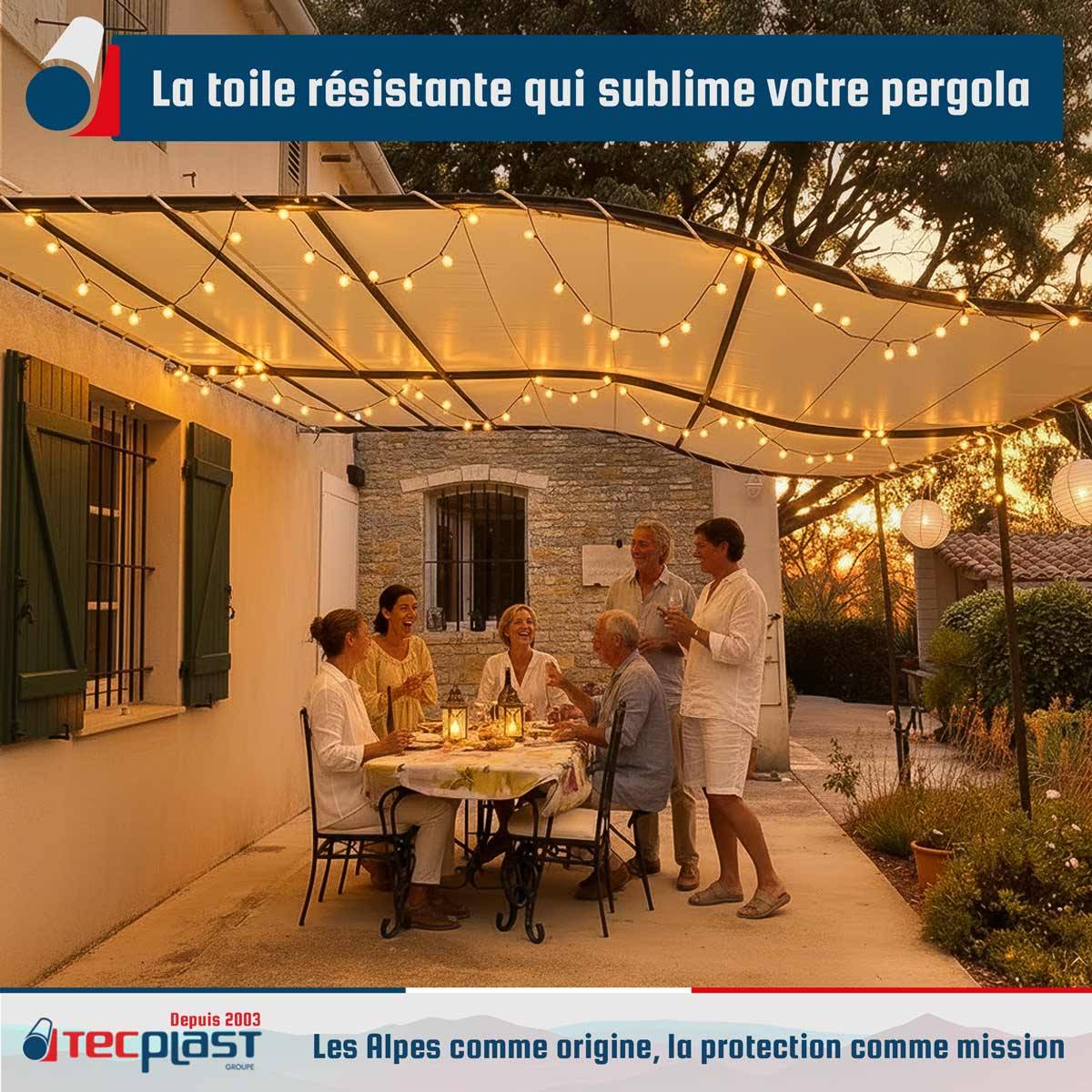 Pack Toile Pergola Blanc Crème 3x4 m Tecplast lp506pr + Sandow Noir 20m-1