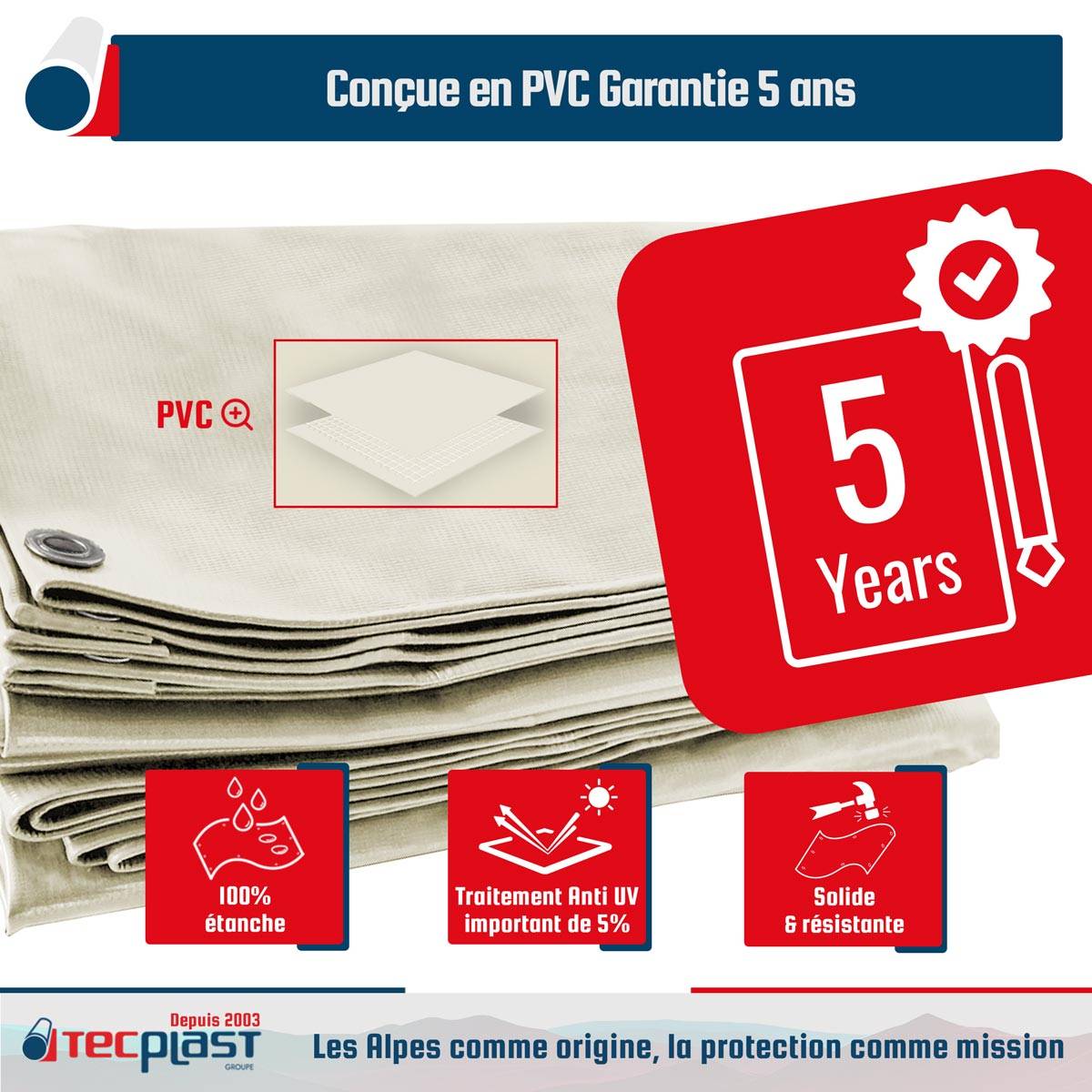 Bâche pour carport Tecplast lp506cp 2x3 m - blanc crème - garantie 5 ans-1